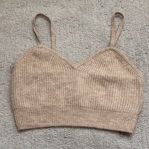 H&M Ribbed Cami Crop Top in Neutral Tan